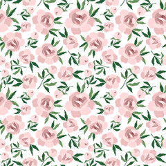 pink bouquet peony flower and leaves, vector drawing pattern seamless pattern - 414703759