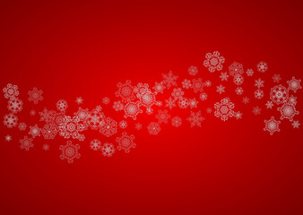 Christmas background with silver snowflakes and sparkles. Horizontal New Year and Christmas background for party invitation, banner, gift cards, retail offers. Falling snow. Frosty winter backdrop.