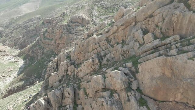 Kidron river valley. Panorama viewed from terrace of Great Lavra of St. Sabbas the Sanctified (Mar Saba) in Judean desert. Palestine, Israel
