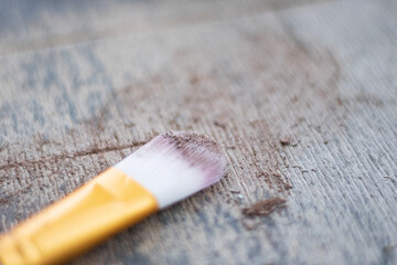 Professional makeup . Makeup brush background. Festive magic makeup concept. Template for design, Top view Flat Lay Copy space.