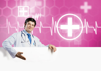Doctor with banner