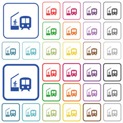 Train station outlined flat color icons