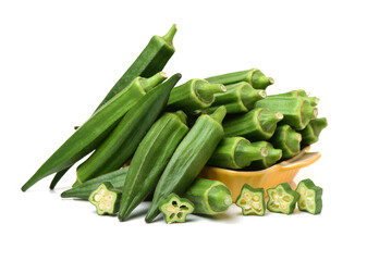 Fresh young okra isolated on white background