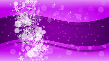Snowflake border with ultra violet snow. New Year backdrop. Winter frame for flyer, gift card, party invite, retail offer and ad. Christmas trendy background. Holiday banner with snowflake border
