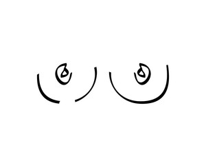 Obraz premium Beautiful female breasts. Funny print on the shirt. Contour draw. Vector illustration. Minimalist logo icon for design.