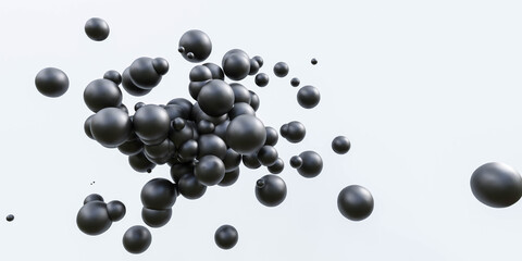 black ball spheres on white background 3d render illustration