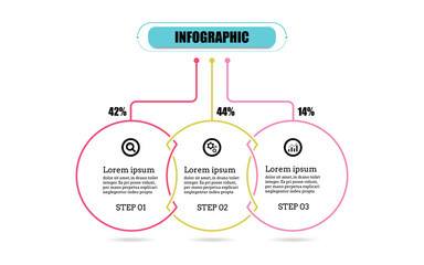 Fototapeta premium Circle presentation business infographic template with three options. Time line 3 point banner elements and numbers. Business concept thin line flat infographic design with 3 steps.