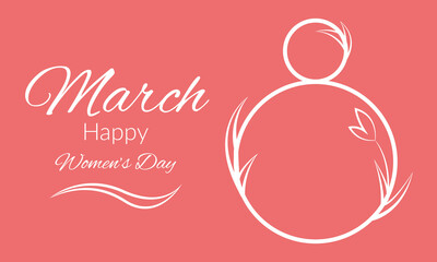 Floral vector greeting card for 8 March. Banner for the international women's day with the decor on pink background. Modern vector illustration.