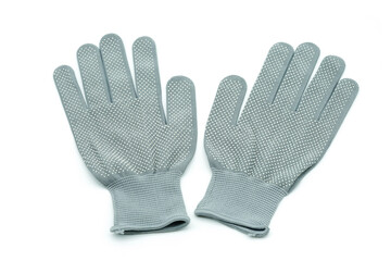 gray gloves isolated on white background. winter gloves mockup set. Warm hand clothes design template. Plain arm accessory presentation for branding.