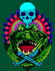 crocodile and skull shield pre-columbian culture