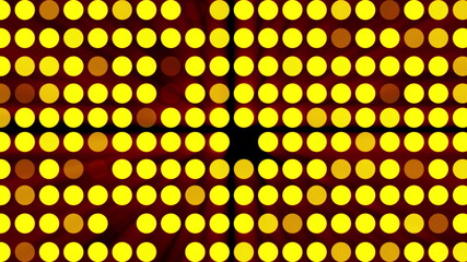 Computer generated bright flood lights background with gold glow round particles. 3d rendering of disco screen