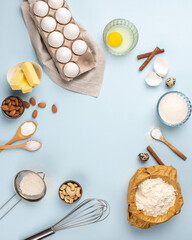 Obraz na płótnie Canvas Dough preparing, flour, eggs, butter, sugar