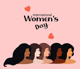 International Women s Day 8 March. Vector illustration with women of different nationalities and cultures. Fight for freedom, independence, equality. Vector illustration