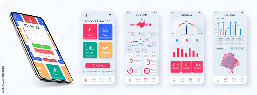 Poster user interface design elements set minimal style – ready templates fitness. choice of fitness progra
