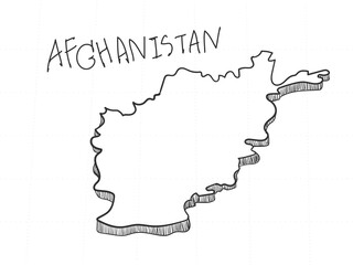 Hand Drawn of Afghanistan 3D Map on White Background.