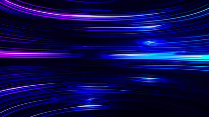 Horizontal liquid neon lines shimmer in a smooth bend. Abstract computer generated background, 3d rendering