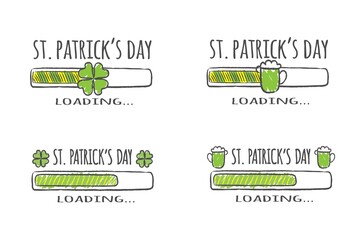 Set of progress bars with inscription - St. Patrick Day Loading collection in sketchy style. Vector illustration for t-shirt design, poster, card. - 414710512