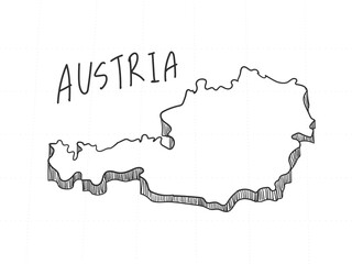 Hand Drawn of Austria 3D Map on White Background.