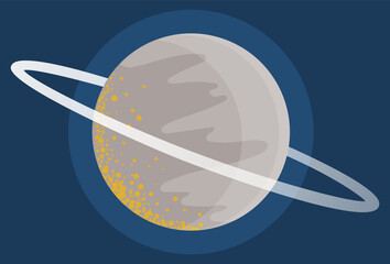 Cartoon fantastic planet on dark blue space background. Saturn made of gases with ring of ice and dust. Sixth planet from Sun in Solar system isolated cartoon flat vector illustration cosmic object