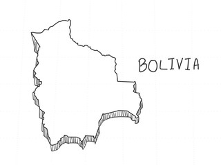 Hand Drawn of Bolivia 3D Map on White Background.