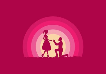 Marriage proposal composition silhouette