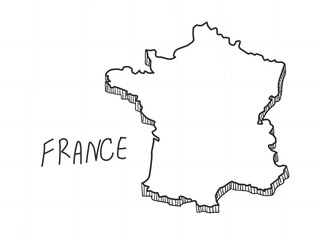 Hand Drawn of France 3D Map on White Background.