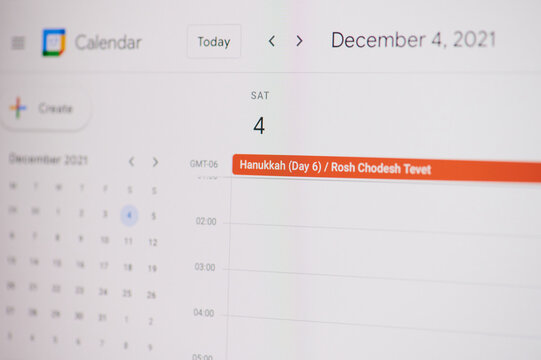 Rosh Chodesh tevet 4 of December on google calendar