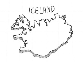 Hand Drawn of Iceland 3D Map on White Background.
