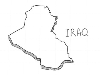 Hand Drawn of Iraq 3D Map on White Background.