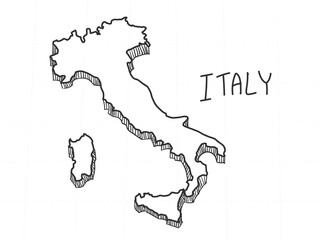 Hand Drawn of Italy 3D Map on White Background.