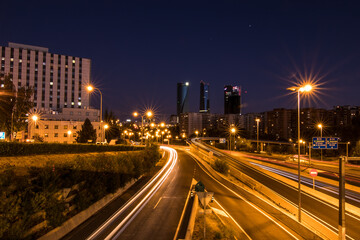 Fototapeta na wymiar Night long exposure of traffic movement in Madrid, Spain