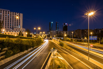 Night long exposure of traffic movement in Madrid, Spain
