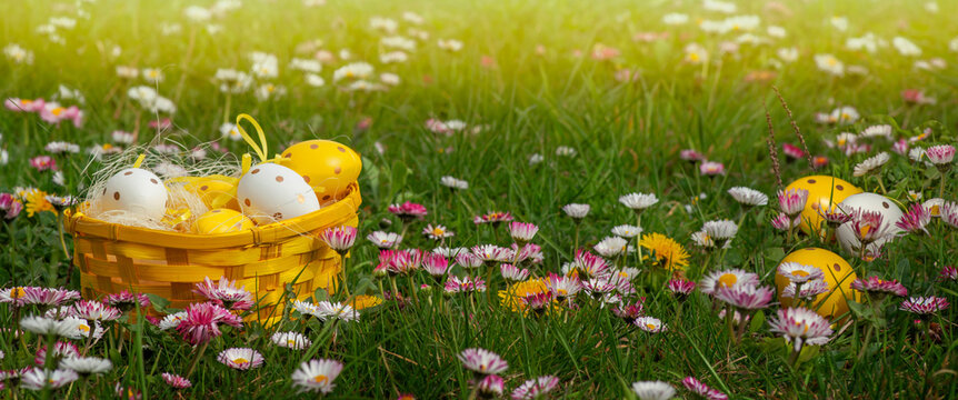 Easter decoration eggs in the garden outdoor