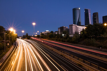 Night long exposure of traffic movement in Madrid, Spain