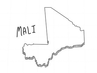 Hand Drawn of Mali 3D Map on White Background.