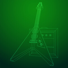 Electric guitar musical instrument. Wireframe low poly mesh vector illustration.