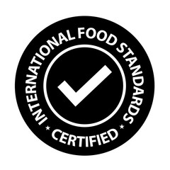 international food standards certified, vector icon in black color