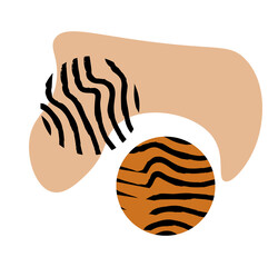 An abstract background of an abstract pastel spot and two circles with a striped wavy black print. The element is isolated, on a white background.