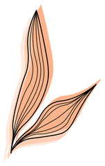 Leaves in a line style with abstract spots in pastel colors. The element is isolated, on a white background. It is used as a decor or background.