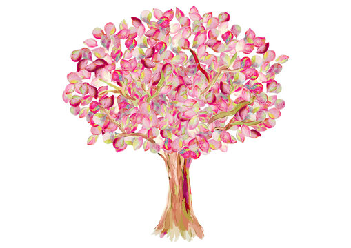 満開　桜　木蓮　背景素材　エコロジー　水彩画　樹木　木の手書きイラスト