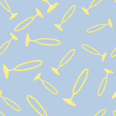Fototapeta premium Abstract circus ring yellow silhouettes print seamless pattern. Light blue background. Hand drawn print.