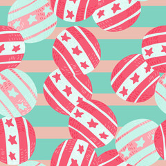 Obraz premium Seamless random pattern with pink colored circus ball elements. Striped pink and blue background.