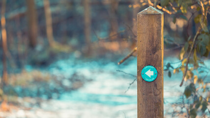 Directional Walking signpost marker on a country trial	
