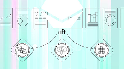 Vector illustration of a banner NFT coins. Nonfungible unique cryptocurrency. Graphs on a blue background