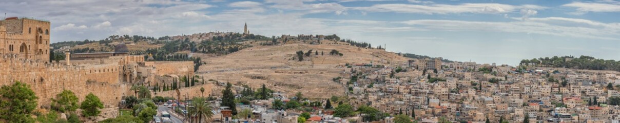 Fototapeta na wymiar Panorama Top view from the Old City in Israel, Jerusalem