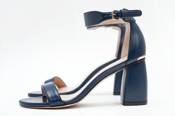 Woman's open toe nude leather heels.