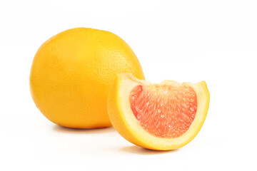 Grapefruit isolated on white background. Sliced and whole fruit