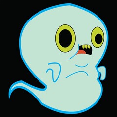 Vector illustration of a cute kawaii ghost on a blue background, perfect for Halloween party pictures, children's story books, etc.
