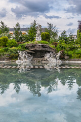 Louis Pasteur Park (parc Louis-Pasteur) is a four-hectare French public garden in city of Orleans. Pond with sculptures. Orleans is a city in north-central France, about 111 km southwest of Paris.