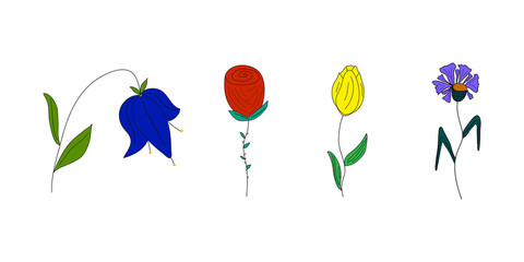 Flowers. Idea for invitation, greeting, wedding, celebration. Isolated vector illustrations with white backgrounds. Logo, icons, decor.